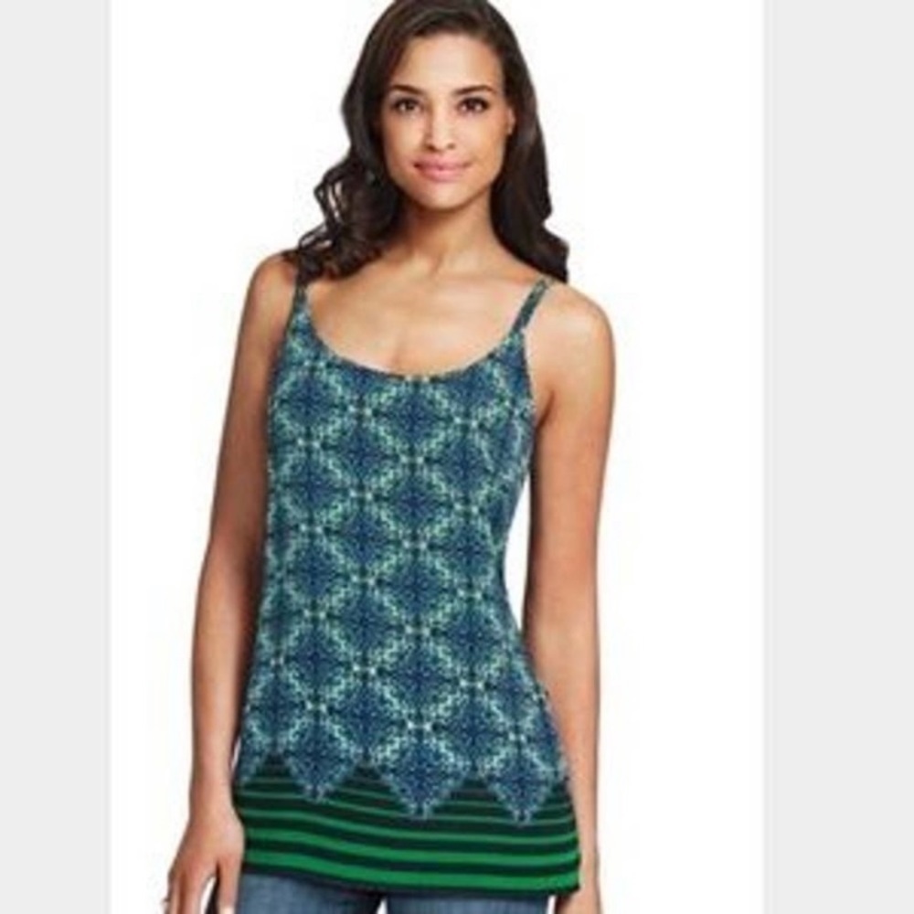 CAbi blue & green print tank top size small - EUC